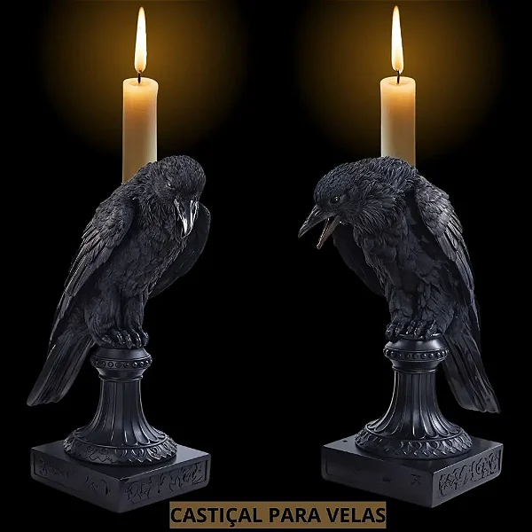 Enfeite de Resina Estátua de Corvo 28cm - 1 Unidade