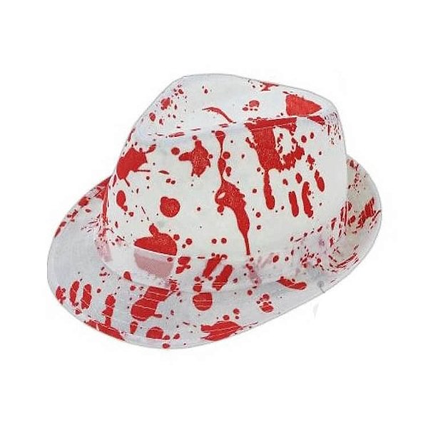 Chapéu Halloween Branco com Estampa de Sangue – Fantasia e Decoração