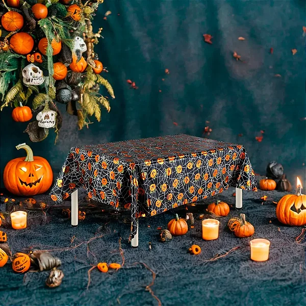 Toalha de Mesa Metalizada Halloween Abóbora 137x138cm – 1 Unidade