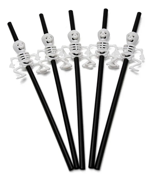 Canudo Halloween Caveira – 28 cm | Kit com 5 Unidades