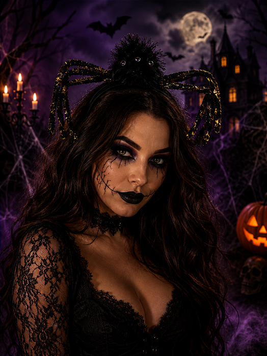 Tiara Halloween com Aranha Dourada – Acessório Temático para Fantasias