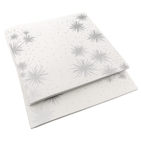 Guardanapos de Papel Estrelas Prata Brilhante Natal e Ano Novo - 20 Unidades