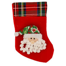 Meia Carinha Papai Noel Xadrez Colorida 20cm – Decoração Natalina