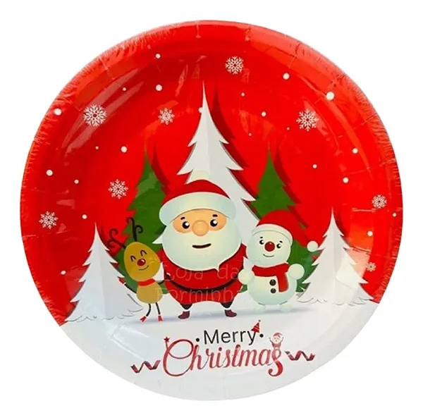 Pratos de Sobremesa de Papel Natalinos 22CM – 10 Unidades