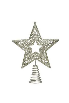 Ponteira Estrela Prata 18cm – Enfeite para Árvore de Natal com Brilho e Elegância