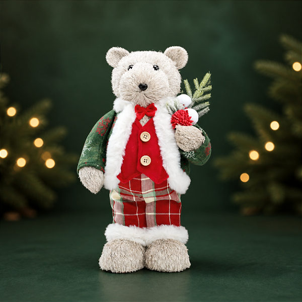 Urso Natalino em Pé 36cm – Enfeite Decorativo de Natal