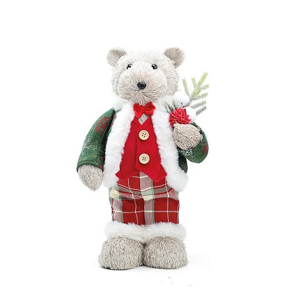 Urso Natalino em Pé 36cm – Enfeite Decorativo de Natal