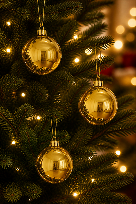 Bola de Natal Lisa Dourada 8cm – Kit com 3 Unidades Decorativas