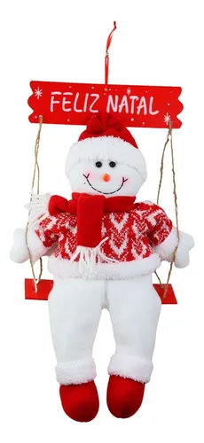Enfeite Natalino Boneco de Pelúcia com Placa no Balanço 43cm – Decoração Divertida e Encantadora