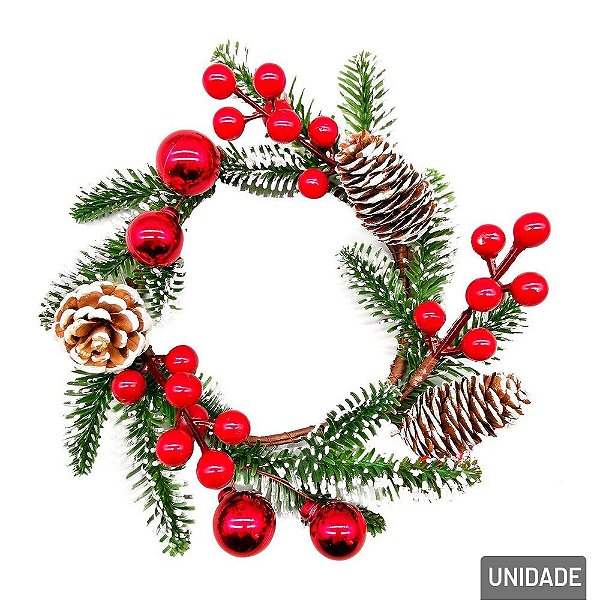 Guirlanda Decorada 24cm com Pinha e Bola Nevada