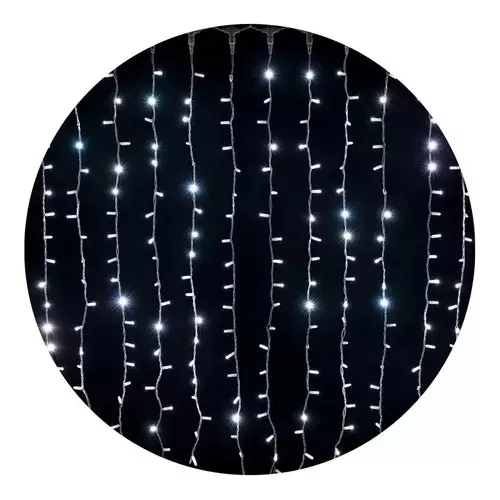 Cascata Fixa 200 LED Branco 4,3m 220V – Fio Transparente com Plug Macho/Fêmea