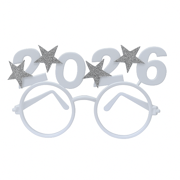 Óculos de Ano Novo 2026 com Estrelas Prata em Glitter