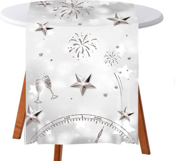 Trilho de Mesa em Tecido 40x200cm Prata Ano Novo 2026