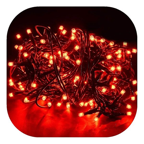 Cordão Luminoso 100 LEDs Vermelho – Uso Externo – À Prova d’Água – 10m – 127V