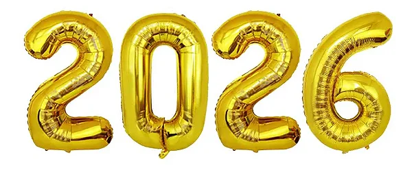 Kit Balões Metalizados Ano Novo 2026 – 101 cm – Dourado – Flutuam com Gás Hélio