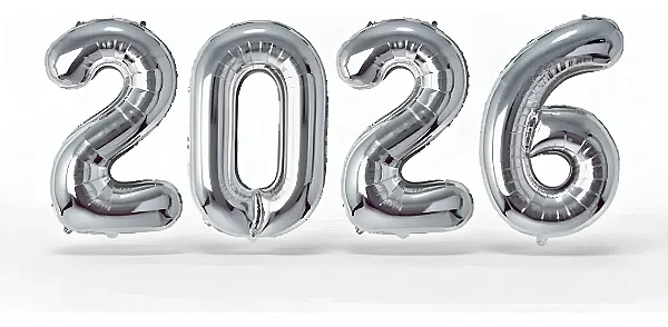 Balões Metalizados Números 2026 – 40 cm – Prata