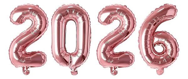 Kit Balões Número 2026 – Rose – 101 cm – Flutua com Gás Hélio