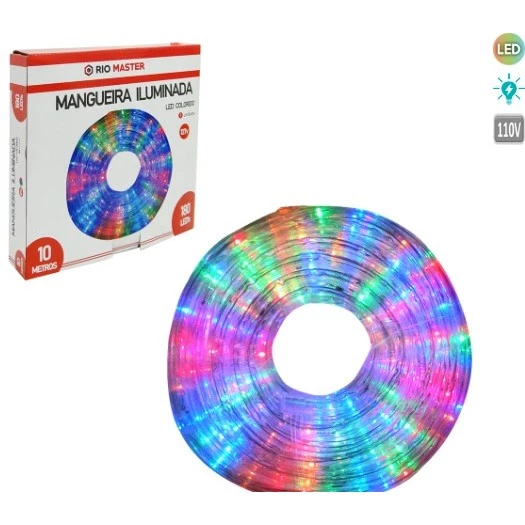 Pisca Pisca Mangueira de LED 10m – 180 Luzes Coloridas – 127V