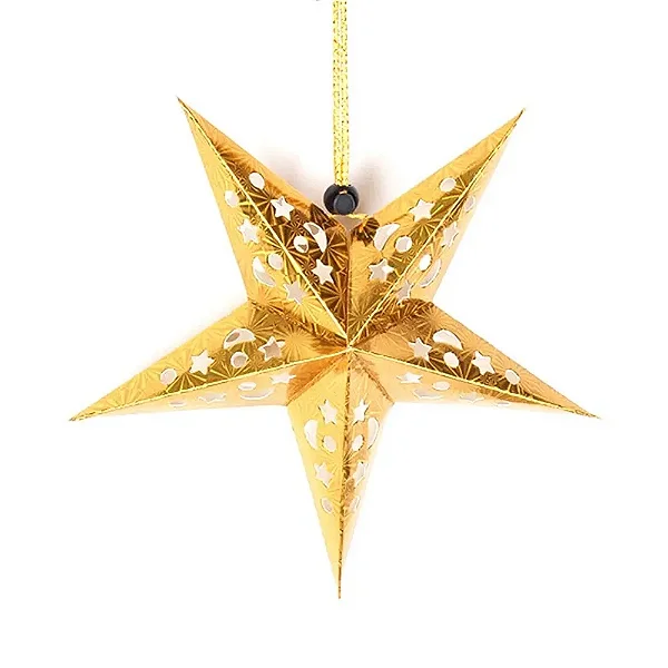 Estrelas de Papel Douradas para Pendurar – 60cm – Decoração Festiva