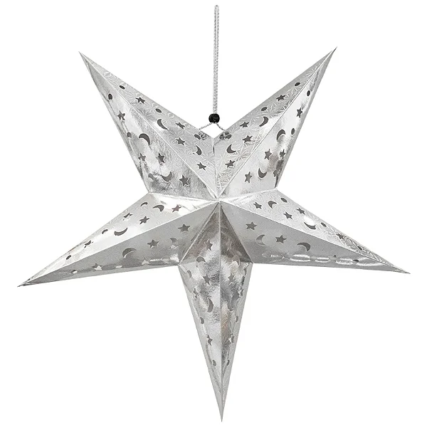 Estrelas de Papel Prata para Pendurar – 60cm – Decoração Festiva