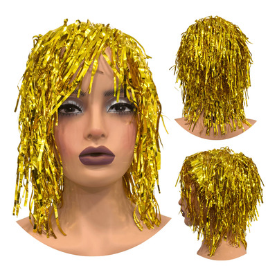 Perucas Metalizadas para Festa – Dourado – Brilho e Diversão - 1 Unidade