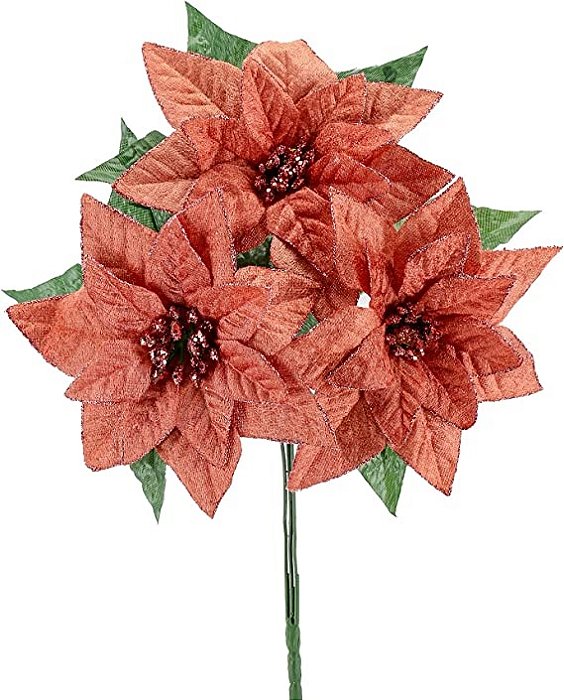 Buquê Natalino Bico de Papagaio com Glitter Rosé Gold – 35cm