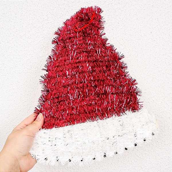 Enfeite Natalino Touca de Papai Noel – Vermelho e Branco – 33 cm