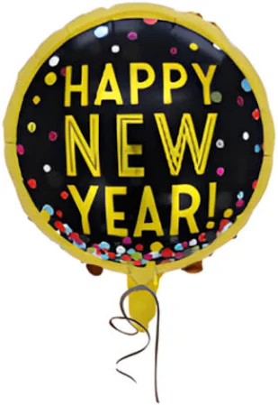 Balão Redondo 18" Happy New Year – Dourado e Preto