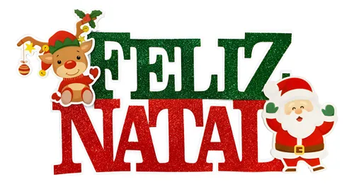 Painel Letreiro Feliz Natal em E.V.A com Glitter e Papai Noel - 29cm x 55,5cm
