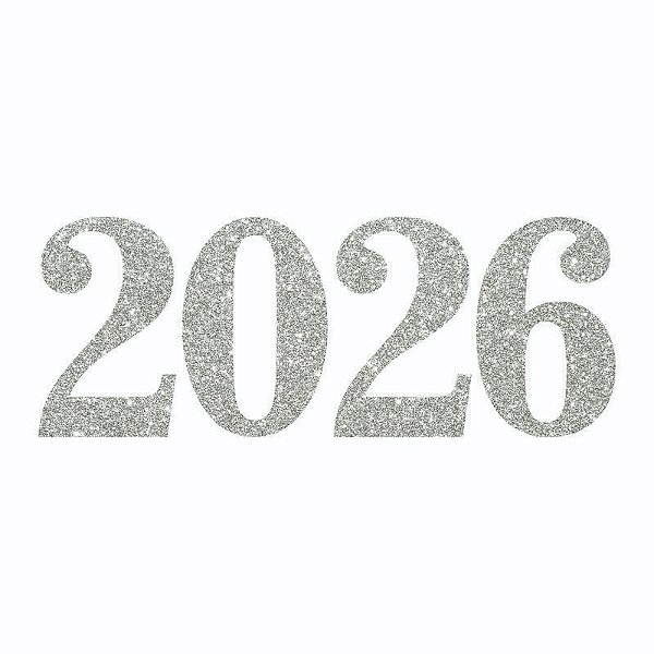 Painel Réveillon Ano Novo 2026 em E.V.A com Glitter - 23,5 x 38cm - Prata
