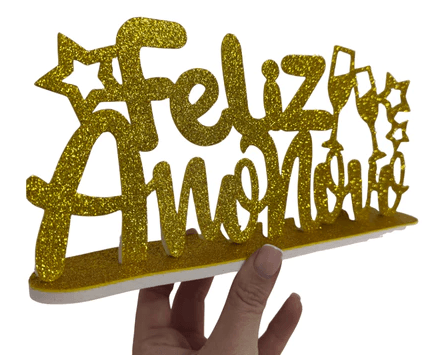 Enfeite Glitter Réveillon Feliz Ano Novo - Dourado