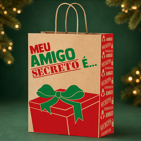 Sacola de Papel G 33x26x17 cm – Amigo Secreto Feliz Natal