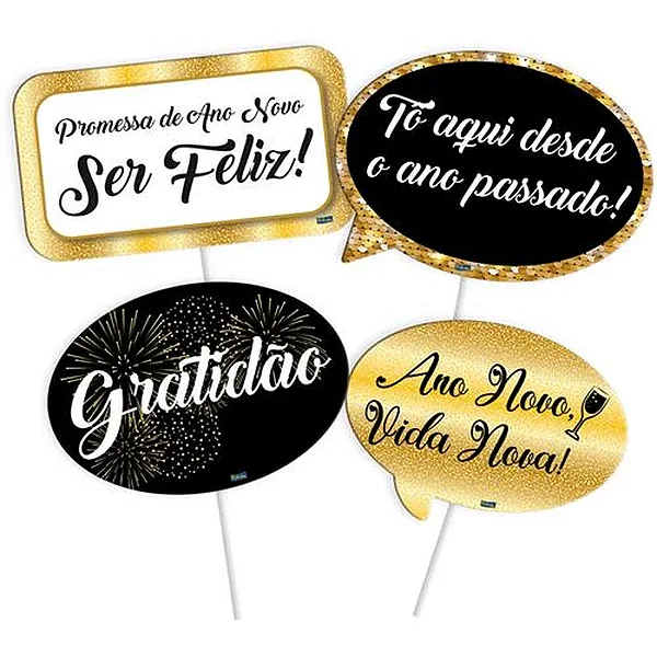 Placas Divertidas Ano Novo – 4 Unidades
