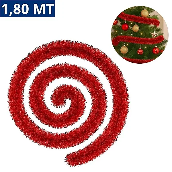 Festão Metalizado Natalino Vermelho 1,80m x 5cm – Decoração Brilhante e Festiva