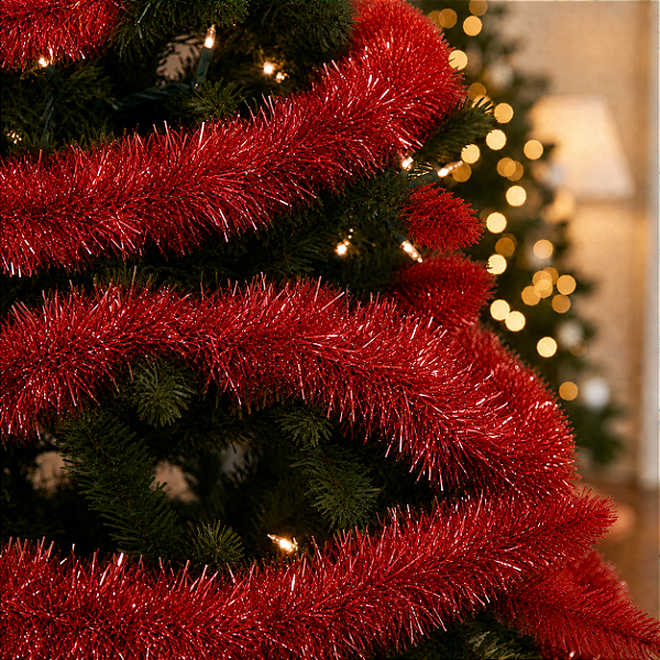 Festão Metalizado Natalino Vermelho 1,80m x 5cm – Decoração Brilhante e Festiva