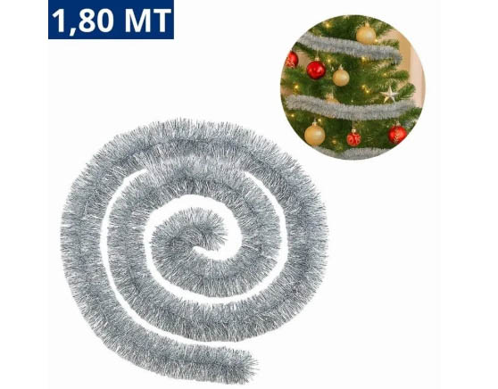 Festão Metalizado Natalino Prata 1,80m x 5cm – Decoração Brilhante e Festiva