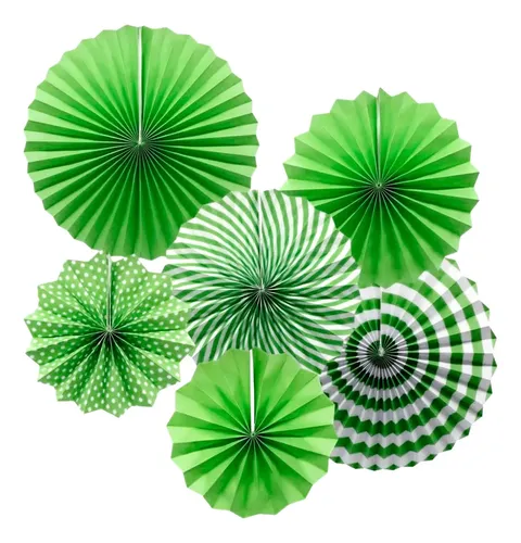 Kit Leques Enfeite de Papel Verde - 6 Unidades (2 unds de 40cm + 2 unds de 30cm + 2 unds de 20cm)