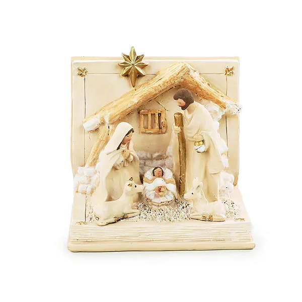 Cenário Sagrada Família Branco e Ouro – 12cm