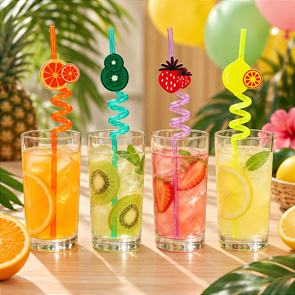 Canudo Espiralado com Frutas – 4 Unidades