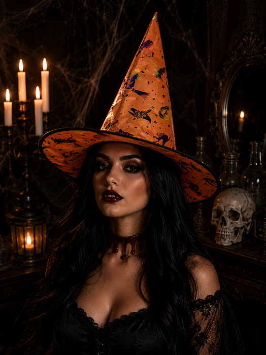 Chapéu de Bruxa Halloween Super Color Laranja