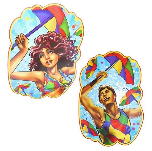 Painel Cartonado Dançarino e Dançarina de Frevo 67cm x 48cm (Cada) – Decoração Carnaval – 2 Peças (Homem e Mulher)
