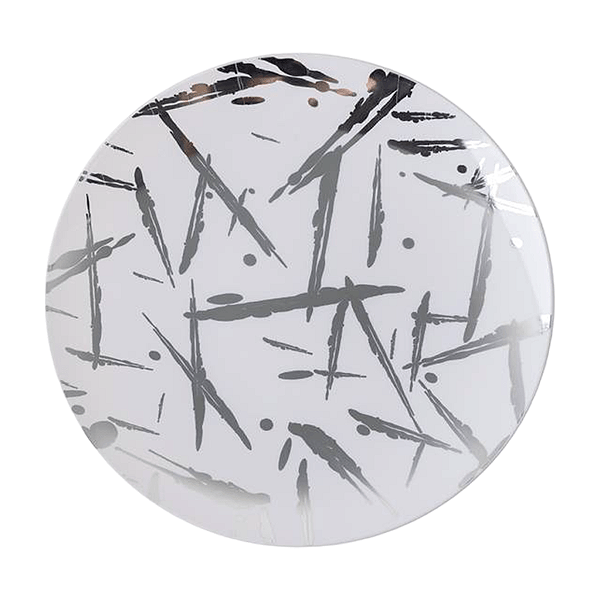 Prato Sobremesa Branco com Estampa Prata 19cm - 6 Unidades