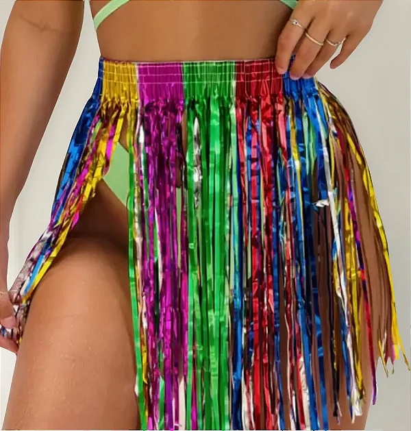 Saia de Fitilho Metalizado Carnaval – Fitas Coloridas 60cm