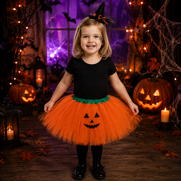 Saia de Tule Infantil Abóbora Halloween – 30cm