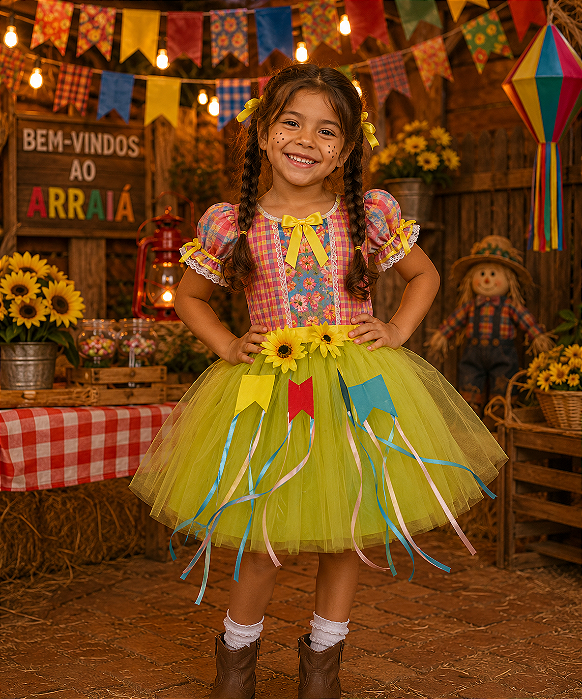 Saia de Tule 30cm Mini Bandeirola Amarela – Festa Junina / Arraiá / Quadrilha