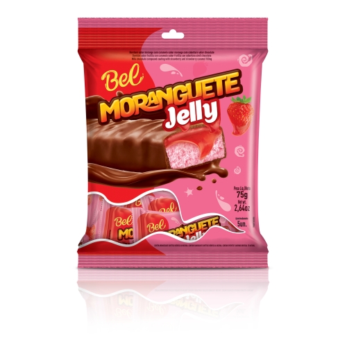 Bombom Moranguete Jelly Bel Choc – 75g (Pacote com 5 Unidades) – Sabor Morango