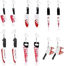 Brincos Sangrentos - Faca/Tesoura/Machado Halloween – Acessório Temático - Modelos Sortidos - 1 Unidade (Par)