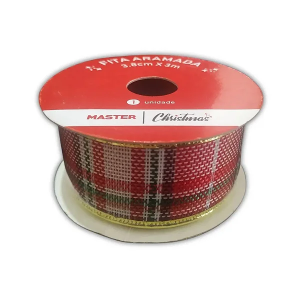 Fita Aramada de Natal Xadrez Vermelho – 3,8cm x 3m
