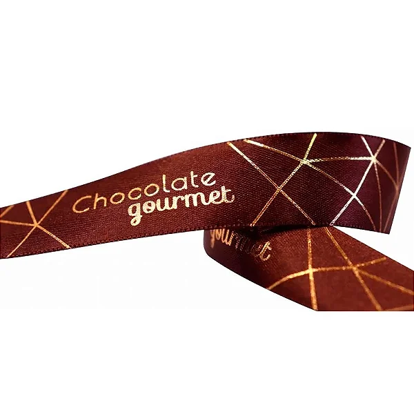 Fita de Páscoa em Cetim Chocolate Gourmet – Marrom com Ouro – 22mm x 10m