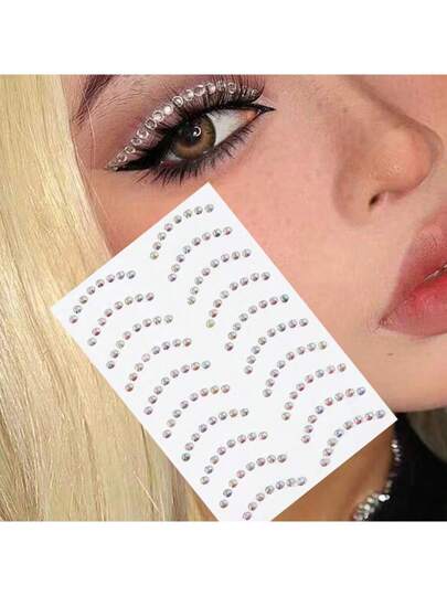 adesivo para olhos e rosto em forma de lua crescente brilhante em 3D, com strass,